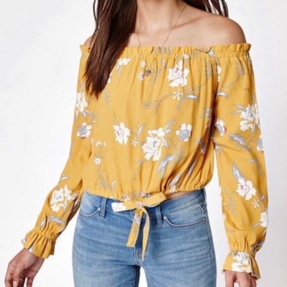 Kendall & Kylie Yellow Floral Off Shoulder Tie Crop Top XS - Picture 1 of 10